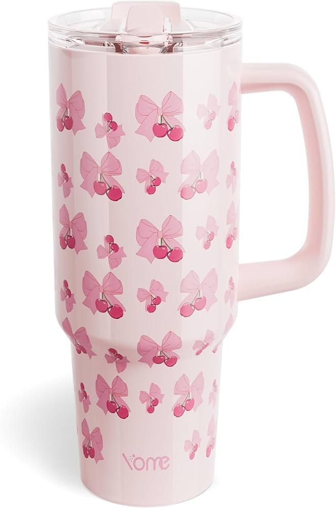 YOME 40oz Bow Cherry Tumbler Handle and Flip Straw | Stainless Steel Insulated Cute Water Bottle ... | Amazon (US)