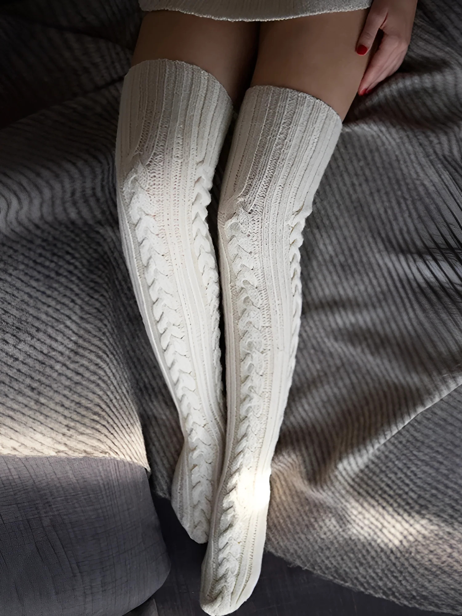 Twisted Knitted Solid Color Long Socks Stockings | allegra-k