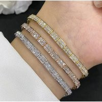 18K Diamond Tennis Bracelet, 2.2Ct Two Rows Full Drill Bracelet in Solid Gold | Etsy (US)