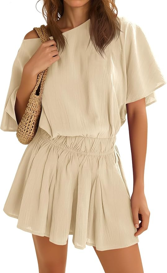 Yousify Womens Off The Shoulder Summer Dresses Short Batwing Sleeve Cinched Waist Mini Dress Casu... | Amazon (US)