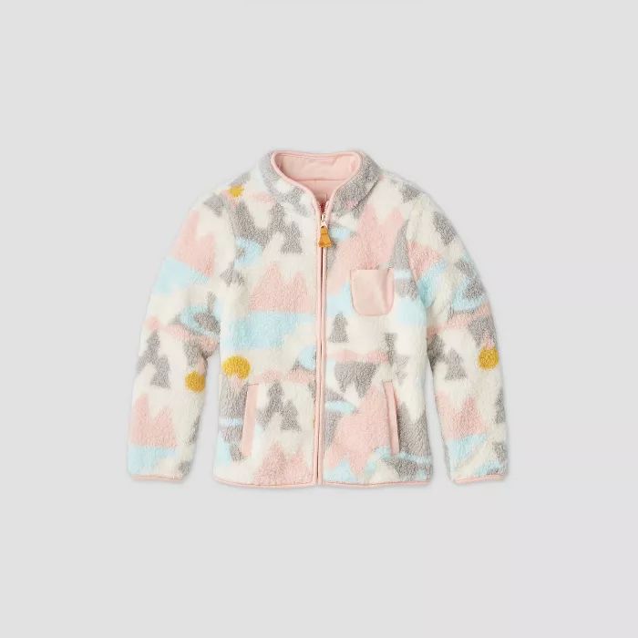 Girls' Geometric Print Zip-Up Sherpa Jacket - Cat & Jack™ Cream/Pink | Target