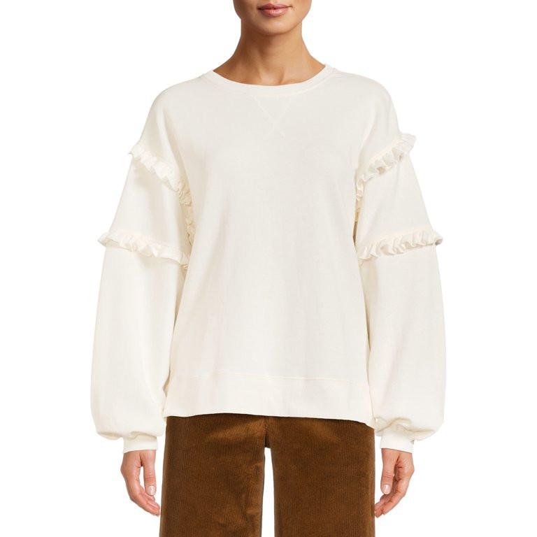Time and Tru Women's Ruffle Sleeve Sweatshirt | Walmart (US)