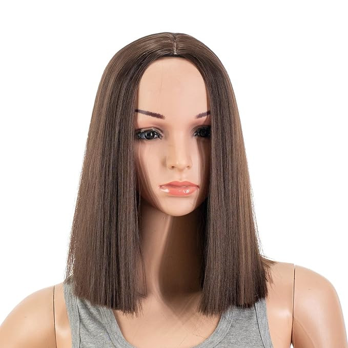 SWACC 12 Inch Short Length Straight Middle Part Hair Wig Synthetic Heat Resistant Wigs for Women ... | Amazon (US)