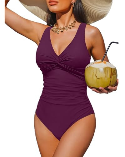 Holipick Purple Women Tummy Control One Piece Swimsuit - Push Up Bathing Suit Full Coverage Slimming Swimwear L | Amazon (US)
