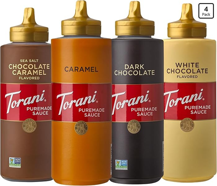 Torani Puremade Dessert & Drink Sauce Variety Pack, Chocolate Caramel, Dark Chocolate, White Choc... | Amazon (US)