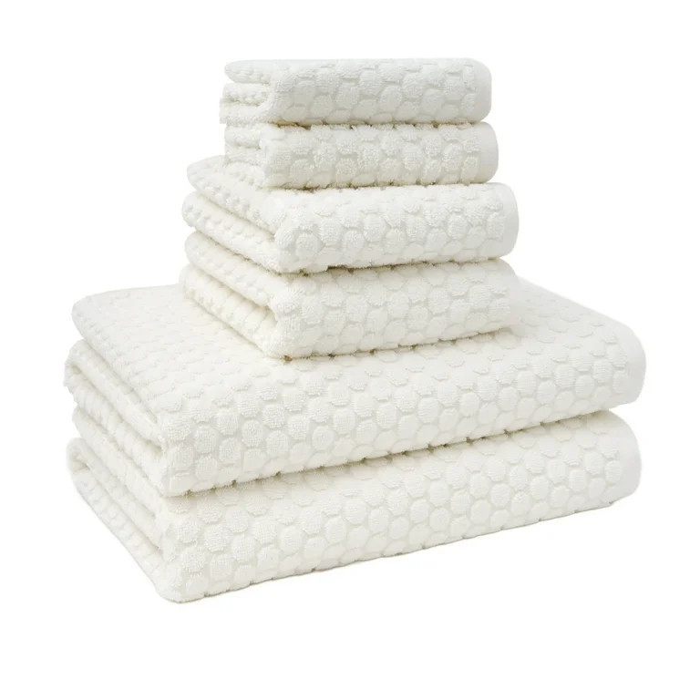Beautiful by Drew Barrymore 6-Piece Dot Bath Towel Set, Soft 100% Cotton, Off White | Walmart (US)