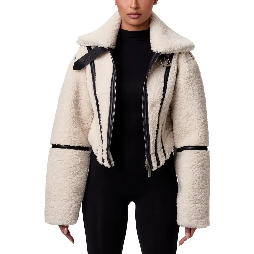 Naked Wardrobe Reversible Faux Shearling Jacket in Cream at Nordstrom, Size Small | Nordstrom