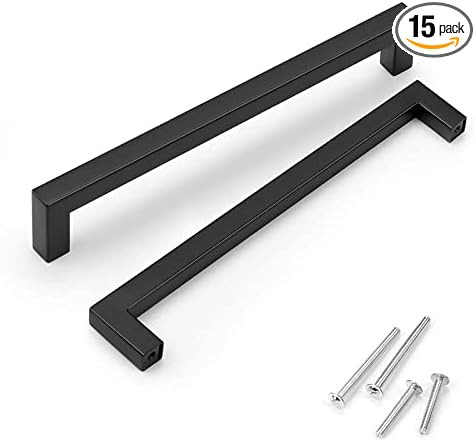 KNOBWELL 15 Pack Black Stainless Steel Cabinet Handles Kitchen Drawer Pulls, Euro Style Kitchen C... | Amazon (US)