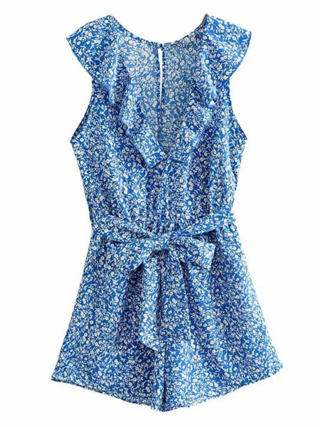 'Coli' Floral Ruffled Belted Romper | Goodnight Macaroon