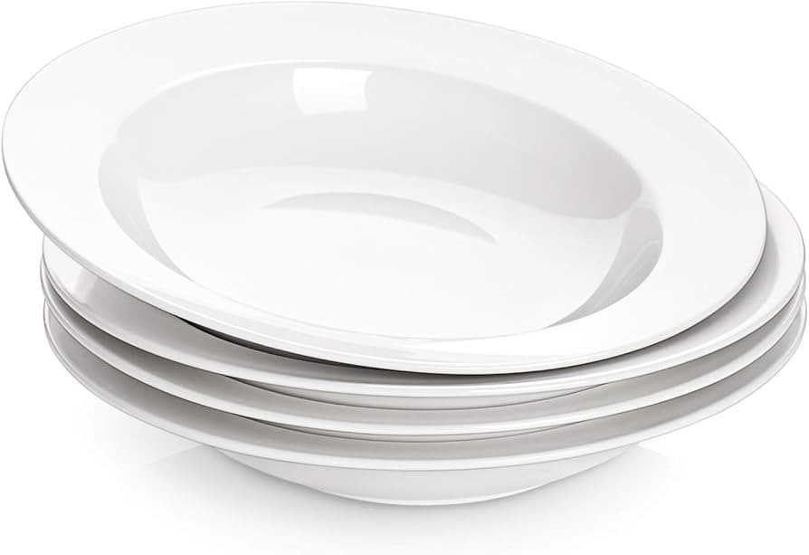 DOWAN Soup Bowls, Pasta Bowls Plates, White Salad Bowls Set of 4, Porcelain Wide Rim Bowls, 20 Ou... | Amazon (US)