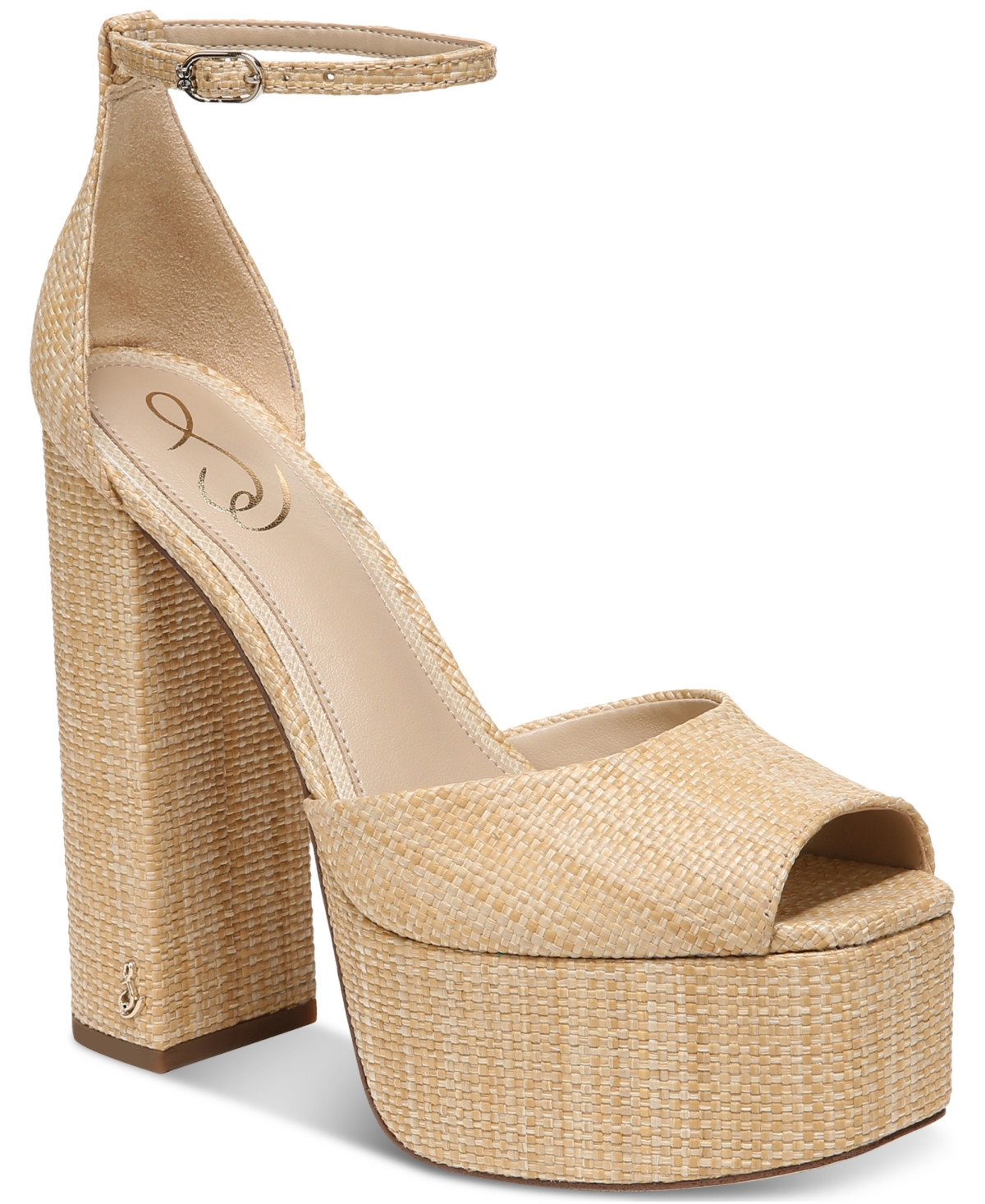 Sam Edelman Womens Kori Ankle Strap Platform Dress Sandals - Bleached Beechwood Raffia | Macy's