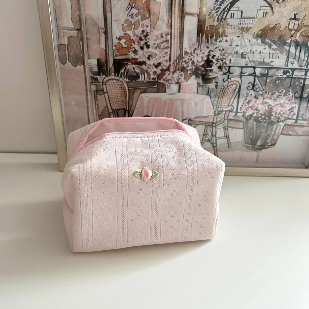 Pink Rose Dainty Cotton Cosmetics Zipper Pouch | Etsy (US)
