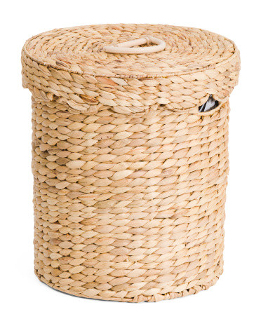 Water Hyacinth Ricenut Woven Round Basket With Lid | TJ Maxx