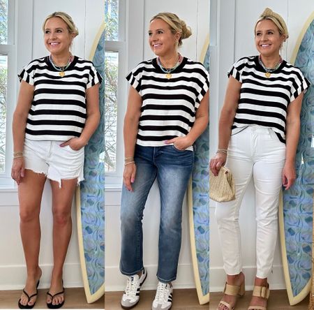 Loving this black and white striped top from Anthropologie. Wearing size small. Shorts- size medium | jeans- size 2 | white jeans- size 4

#LTKfindsunder100 #LTKfindsunder50 #LTKstyletip