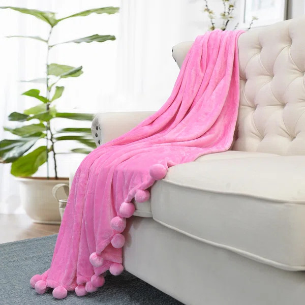 Demott Flannel Fleece Pom Pom Blanket | Wayfair North America