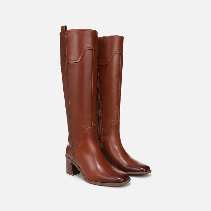 27 EDIT Emmie Knee High Boots, Cider Spice Brown Leather, 10.0M Block Heels, Zip Closure, Rubber Outsole | Naturalizer