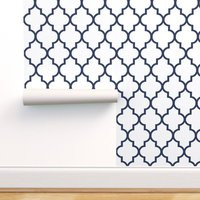 Moroccan Wallpaper - Navy White Ogee By Willowlanetextiles Custom Printed Removable Self Adhesive Ro | Etsy (US)