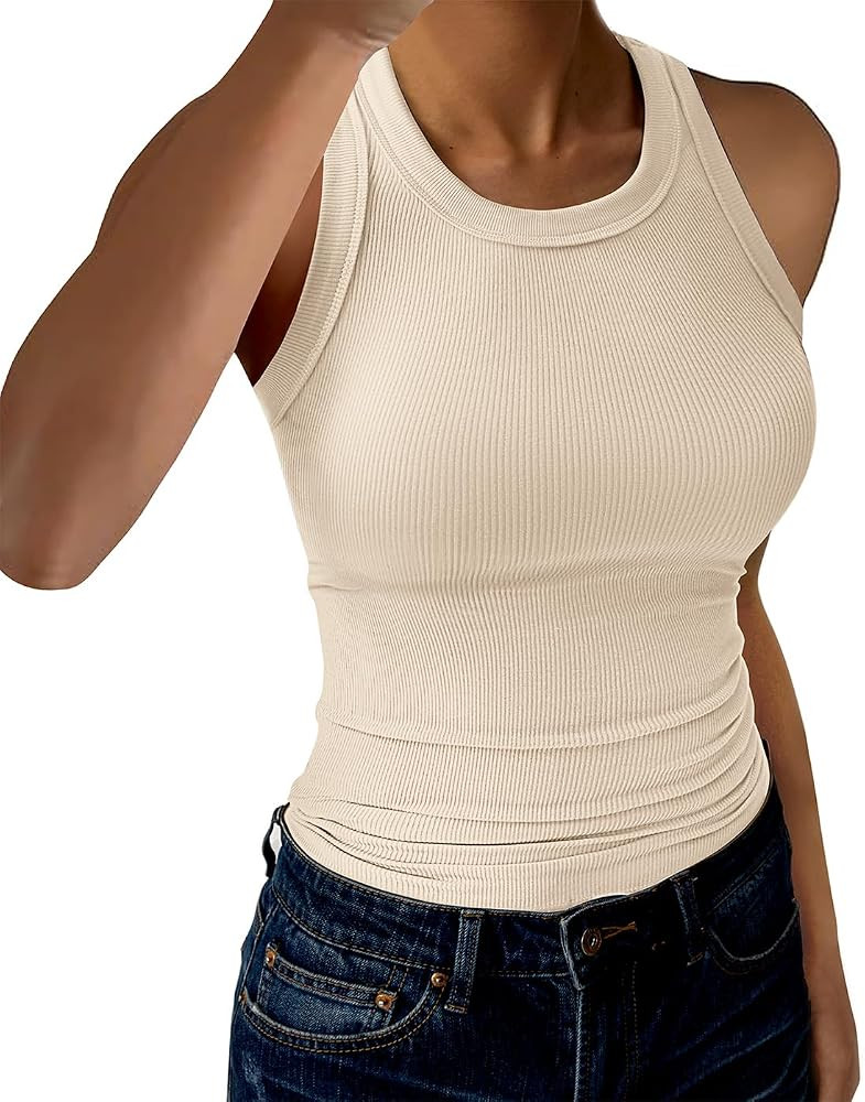 GKBK Womens Tank Tops High Neck Sleeveless Ribbed Tank Casual Basic Thick Strap Slim Fitted Racer... | Amazon (US)