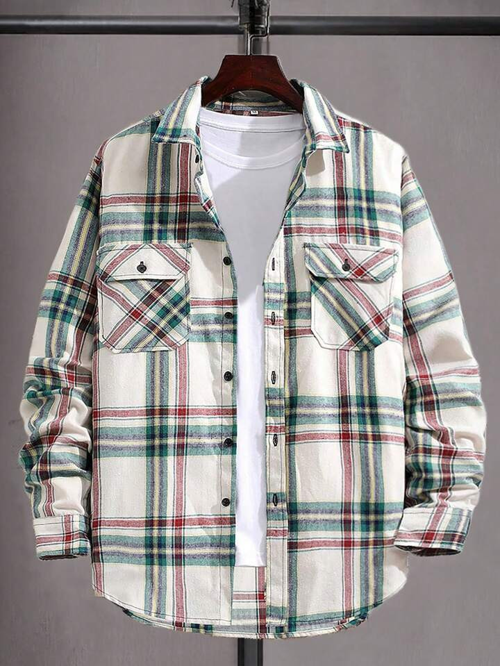 Manfinity Hypemode Men's Plaid Long Sleeve Shirt , Baggy Button Up Colorful Academia | SHEIN