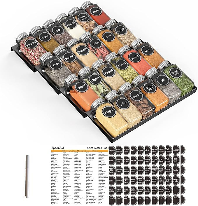 SpaceAid Spice Drawer Organizer with 24 Spice Jars, 386 Spice Labels, 4 Tier Seasoning Rack Tray ... | Amazon (US)