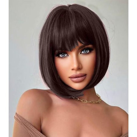 DOPI Short Brown to Dark Blonde Bob Wig With Bangs -12 Inch Natural Fashion Bob Wigs for Women Cute Colored Synthetic Wig for Daily Party | Walmart (US)