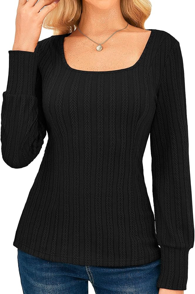 GRACE KARIN Womens Fall Long Sleeve Trendy Tops 2025 Square Neck Ribbed Casual Shirts Cozy Basic ... | Amazon (US)