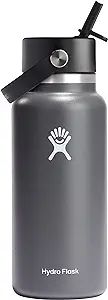 Hydro Flask Stainless Steel Wide Mouth Water Bottle with Flex Straw Lid and Double-Wall Vacuum In... | Amazon (US)