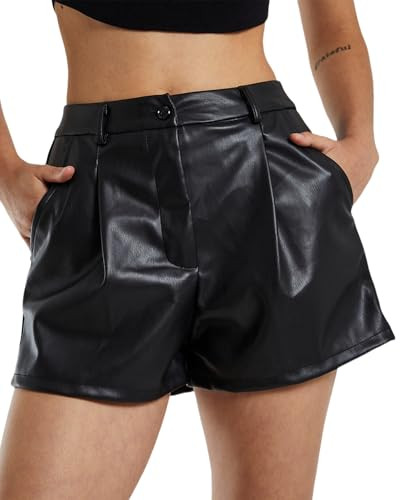 Zebaexf Women Sexy Black Leather Shorts High Waist Legging Shorts Faux Leather Stretchy Shorts PU Leather Pants Black Small | Amazon (US)