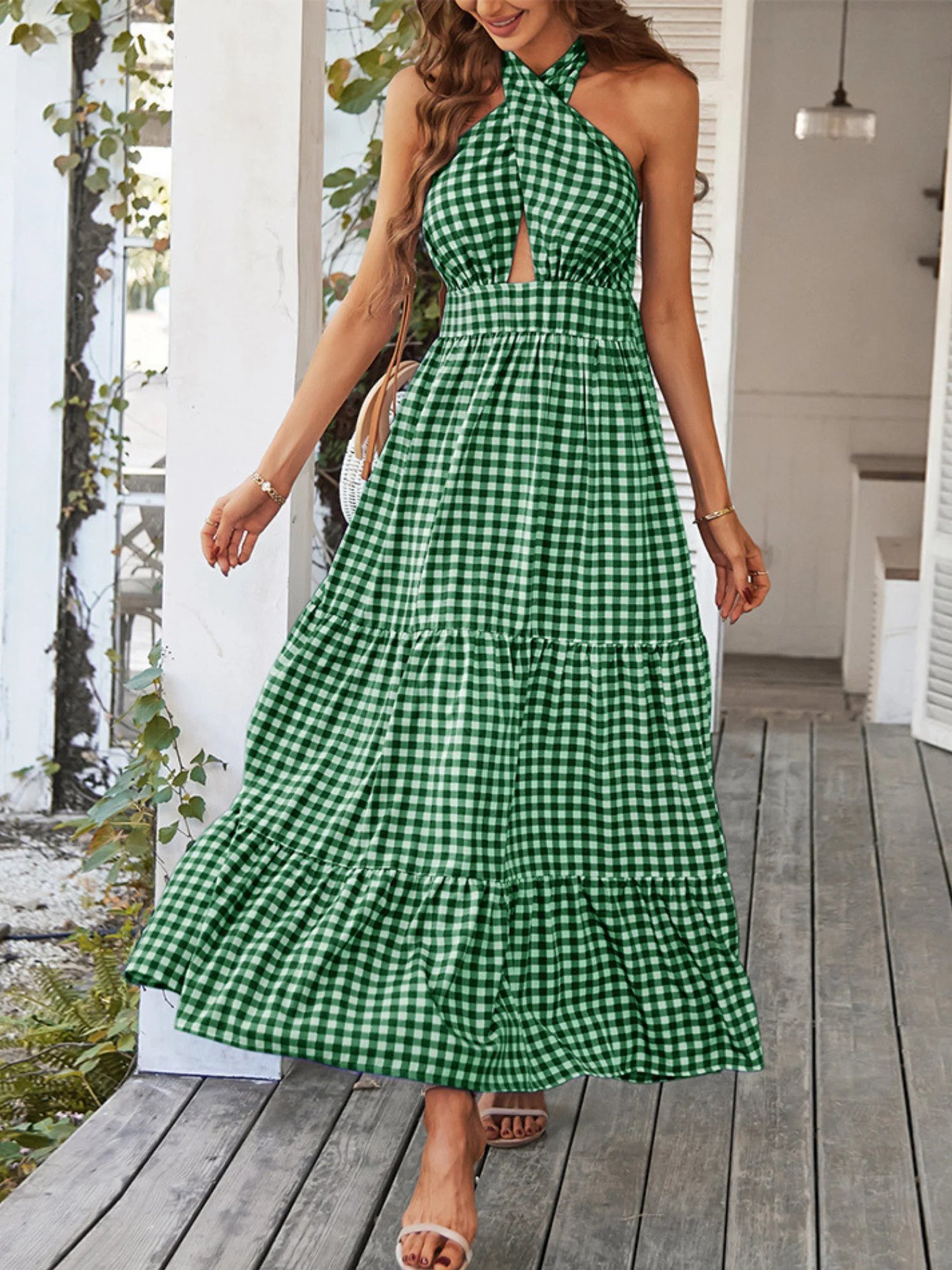 'Katarina' Cross Neck Checked Maxi Dress (2 Colors) | Goodnight Macaroon