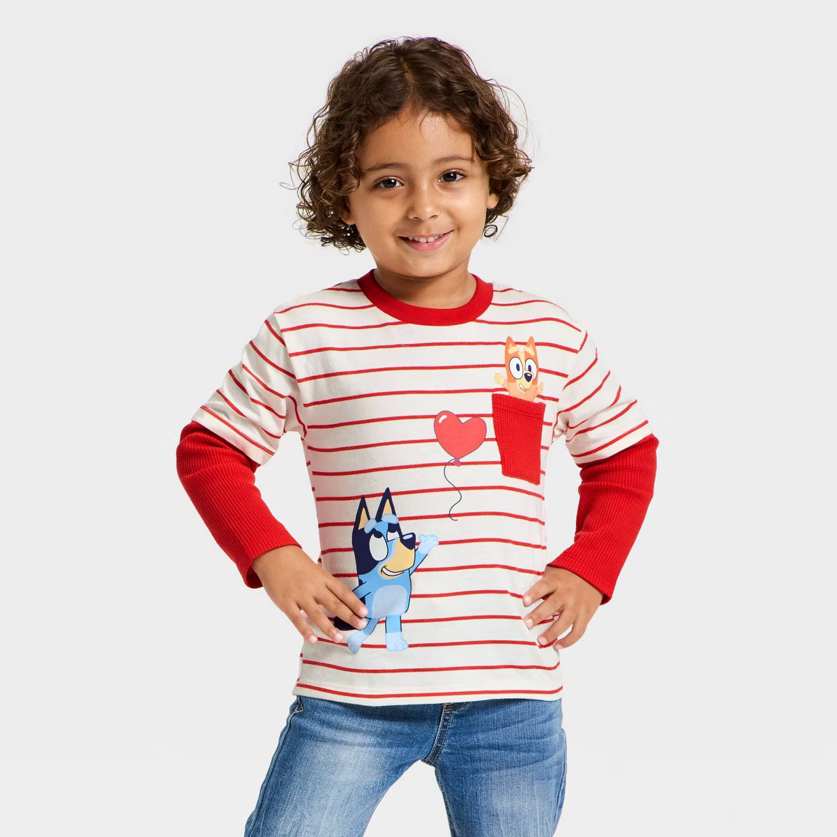 Toddler Boys' Bluey Valentines Long Sleeve Raglan T-Shirt - Red | Target