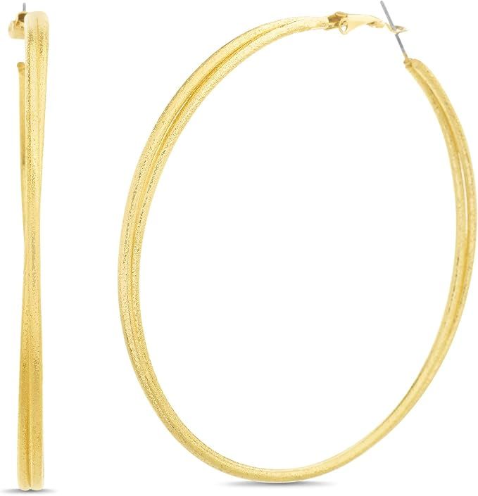 Steve Madden Hammered Twisted Double Hoop Earrings for Women | Amazon (US)