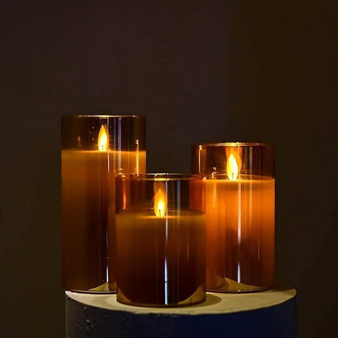 Flameless Led Candles Flickering,Yinuo Candle Real Wax Fake Wick Moving Flame Faux Wickless Pillar B | Amazon (US)
