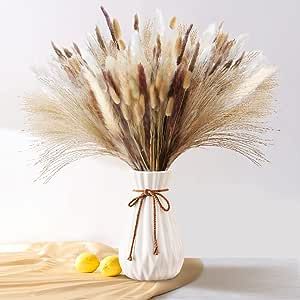 Amazon.com: Dried Pampas Grass Decor, 75pcs Natural Flowers Bouquet, White and Brown Pompas Bunny... | Amazon (US)