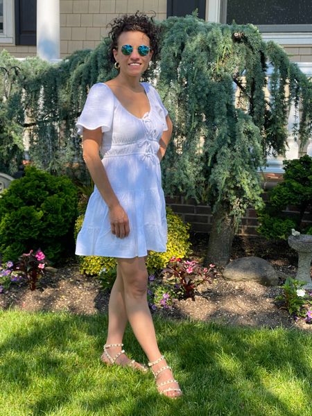 Perfect white dress to add to your summer dresses. Love this summer outfit for backyard graduation party, wedding shower, bridal shower, or travel outfit. On sale right now! Wearing size small 5’3” 120lbs

#LTKstyletip #LTKsalealert #LTKunder50