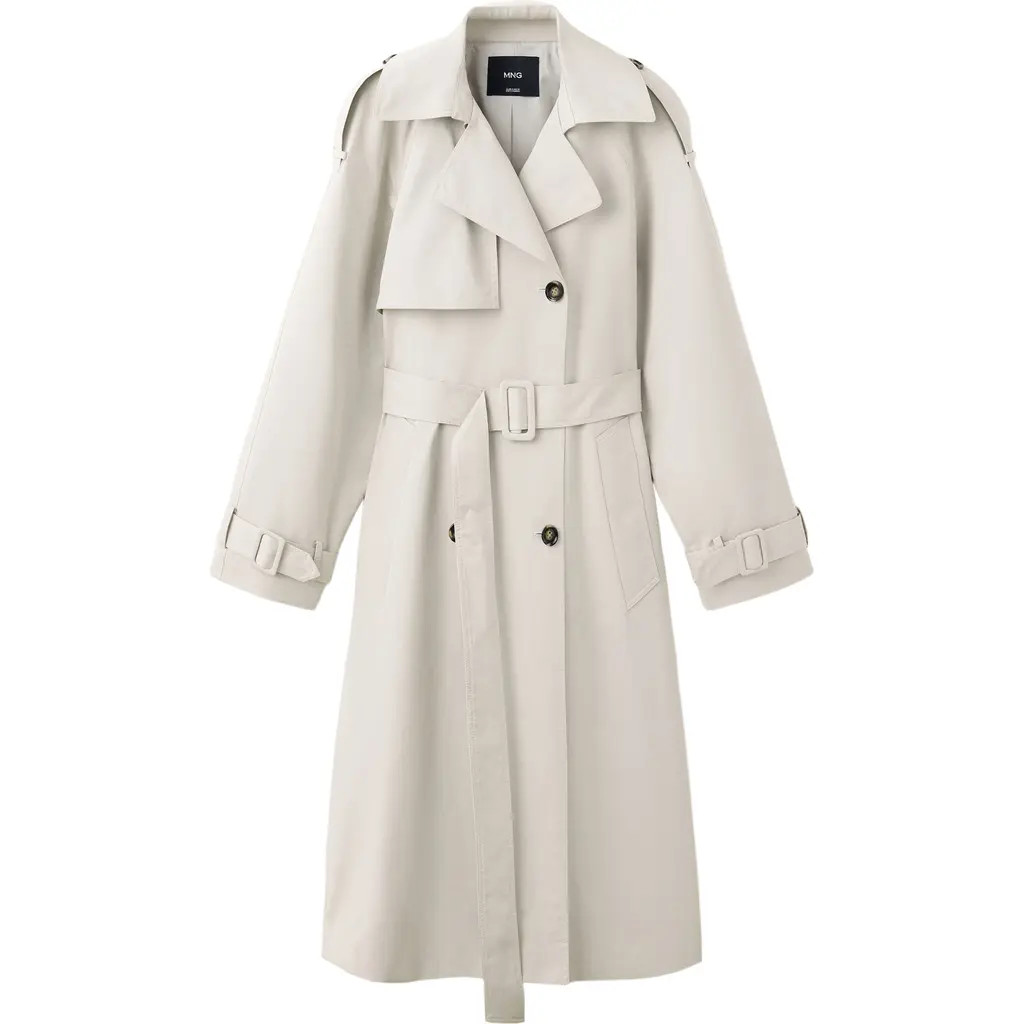 MANGO Angela Belted Trench Coat in Light/pastel Grey at Nordstrom, Size X-Large | Nordstrom