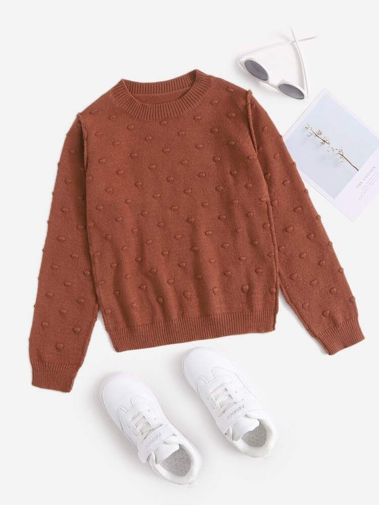 Girls Solid Popcorn Knit Sweater | SHEIN