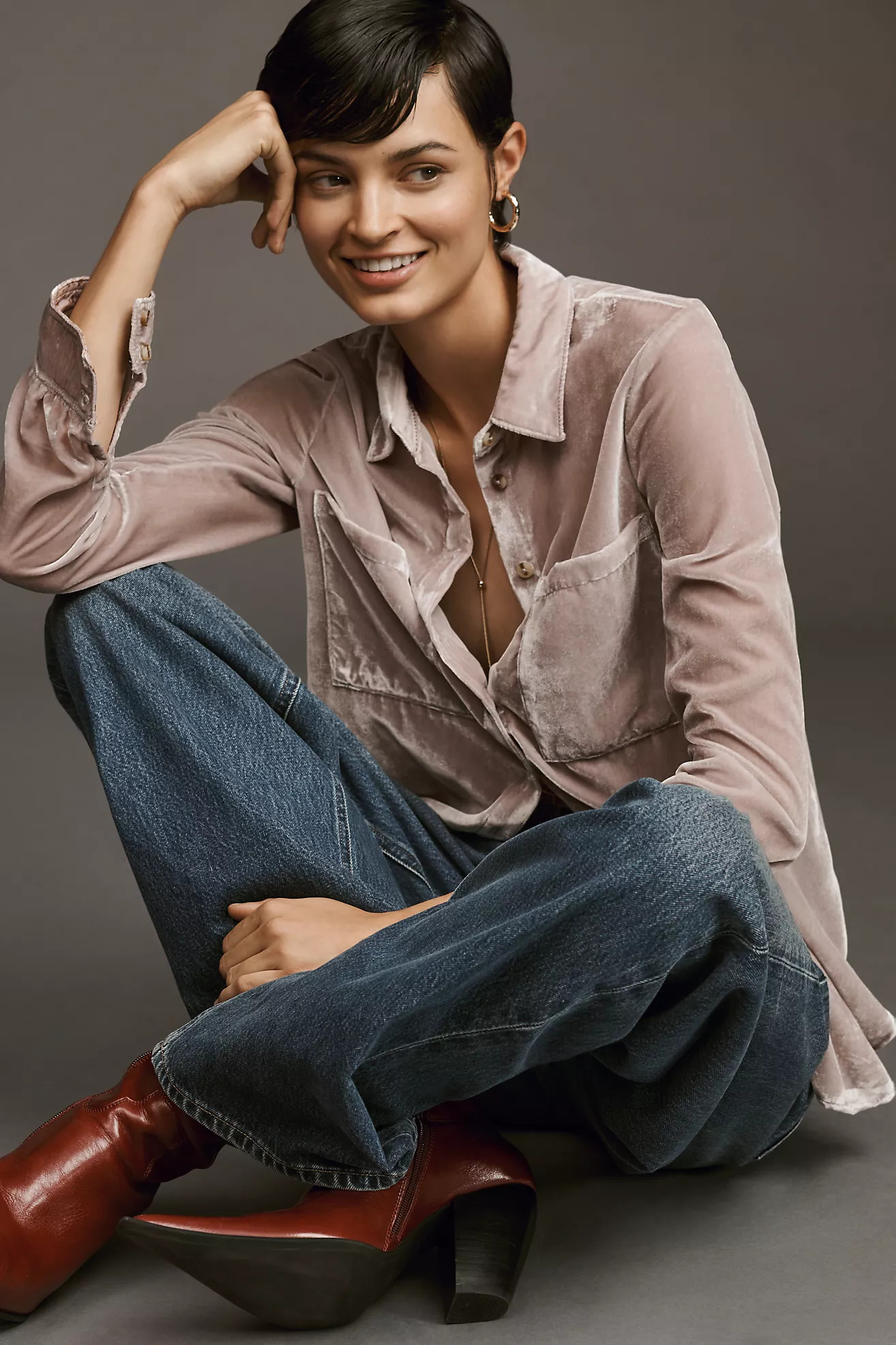 Pilcro Relaxed Velvet Buttondown Shirt | Anthropologie (US)