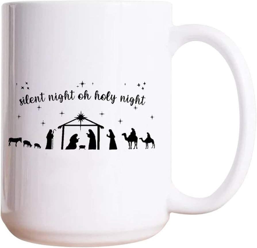 Silent Night Oh Holly Night Ceramic Coffee Mug 15oz Novelty White Coffee Mug Tea Milk Juice Chris... | Amazon (US)