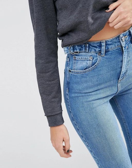 ASOS FARLEIGH Slim Mom Jeans In Jecca Pretty Midwash Side Tabs with Split hem | ASOS UK