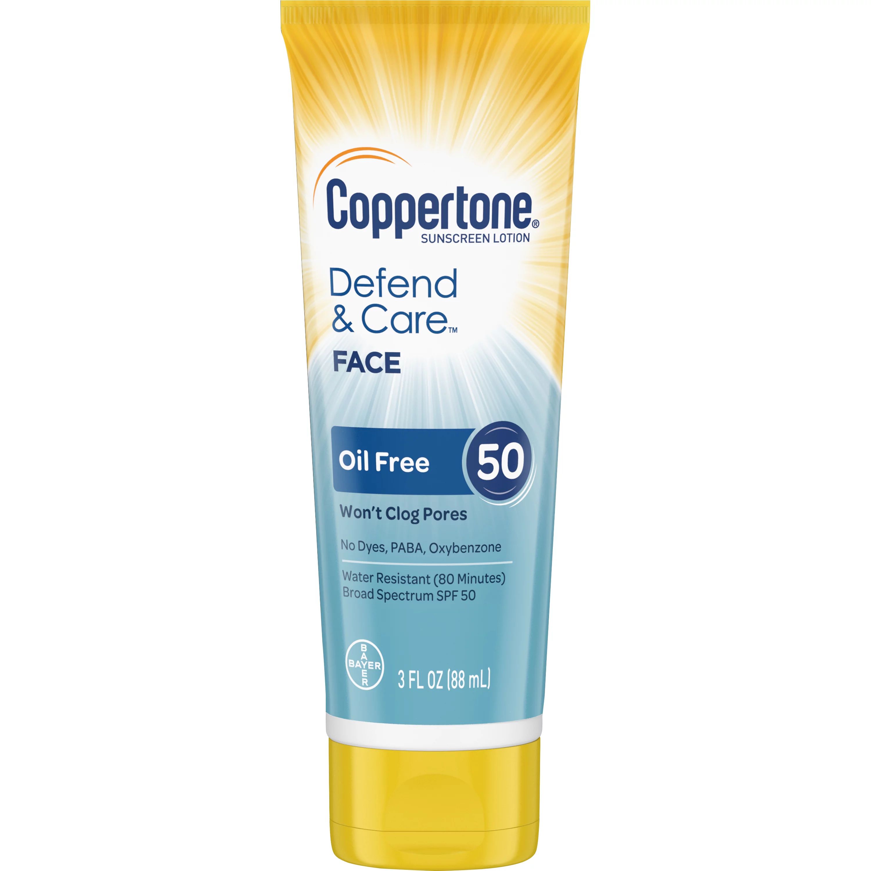 Coppertone Defend & Care Oil Free Sunscreen Face Lotion SPF 50 3 oz | Walmart (US)