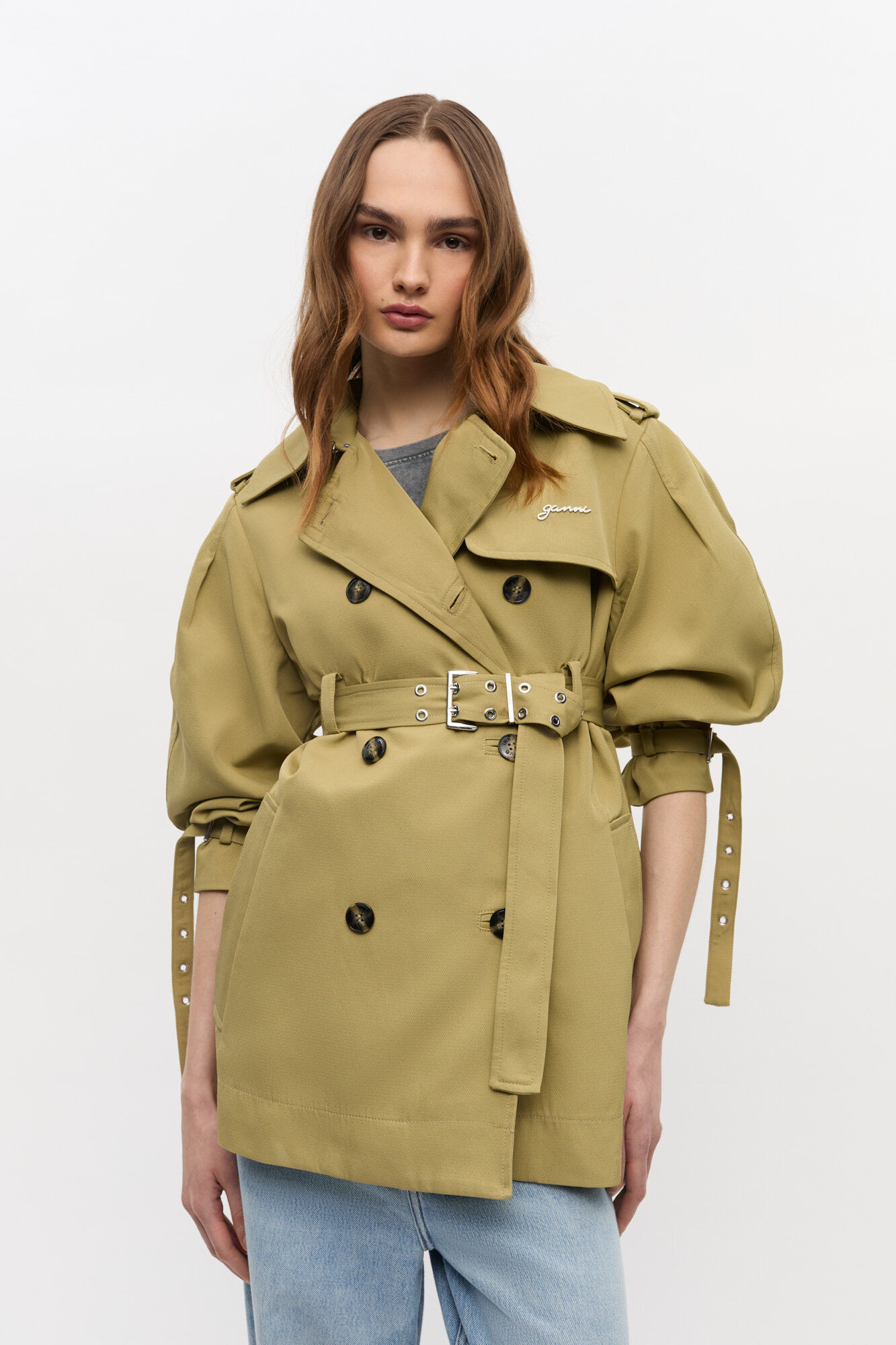 GANNI Beige Heavy Twill Midi Trench Coat - Size 38 | Ganni