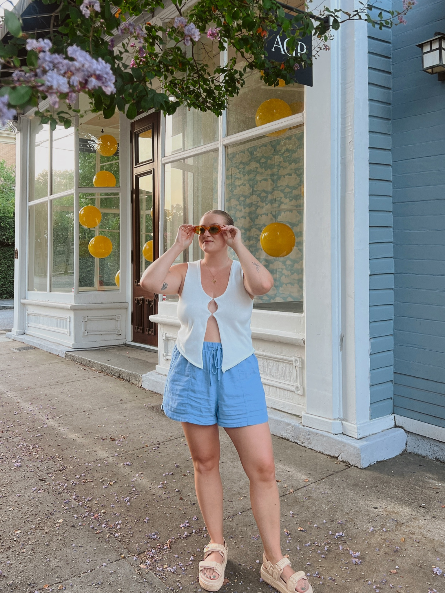 button front knit tank, blue linen shorts, platform raffia sandals, Steve Madden sandals, orange sunglasses, summer outfit, midsize style, colorful style 

#LTKFindsUnder100 #LTKMidsize #LTKStyleTip