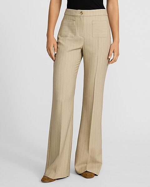 Editor High Waisted Striped Patch Pocket Flare Trouser | Express
