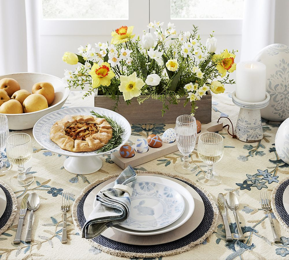Chambray Patterned Handcrafted Ceramic Pillar Candleholder | Pottery Barn (US)