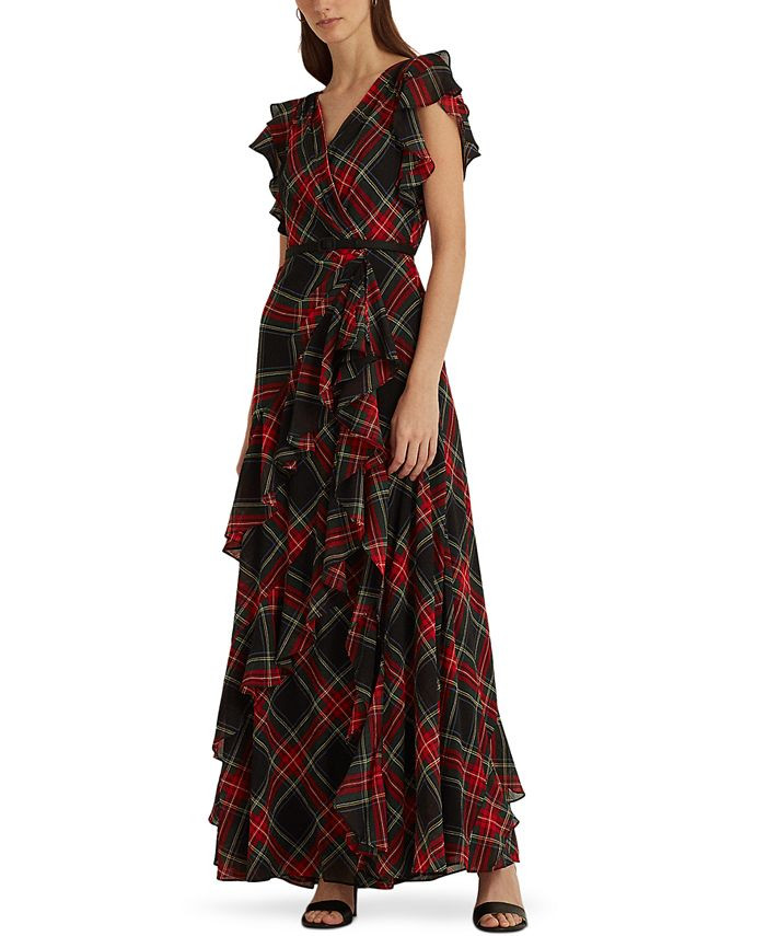 Lauren Ralph Lauren Tartan Ruffle-Trim Gown & Reviews - Dresses - Women - Macy's | Macys (US)