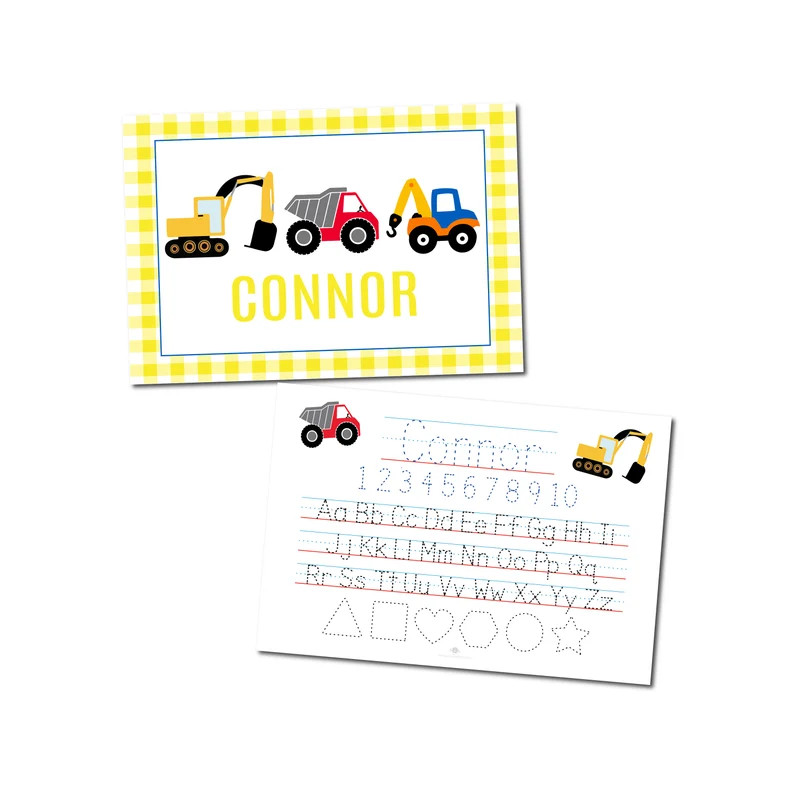 Personalized construction placemat, Dump truck placemat, Kids placemat, Laminated placemat, Perso... | Etsy (US)