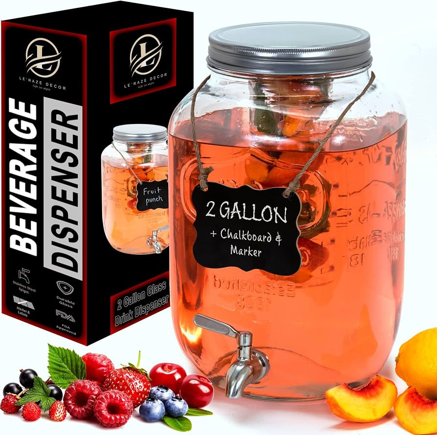 2-Gallon Glass Liquor Decanter Drink Dispenser for Parties - 100% Leakproof Stainless Steel Spigo... | Amazon (US)