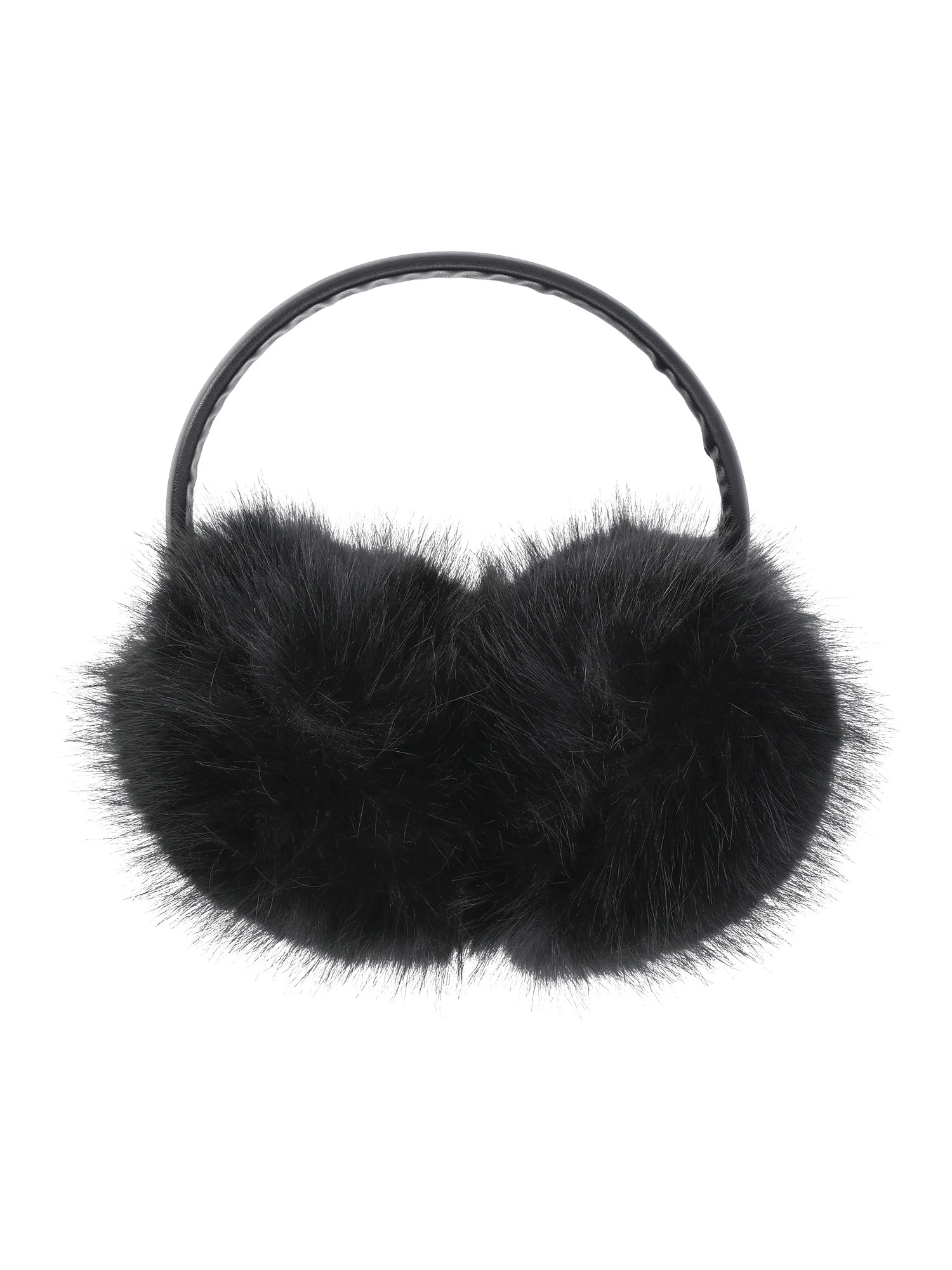 Time and Tru Women's Faux Fur Ear Muffs with Faux Leather Band, Black | Walmart (US)
