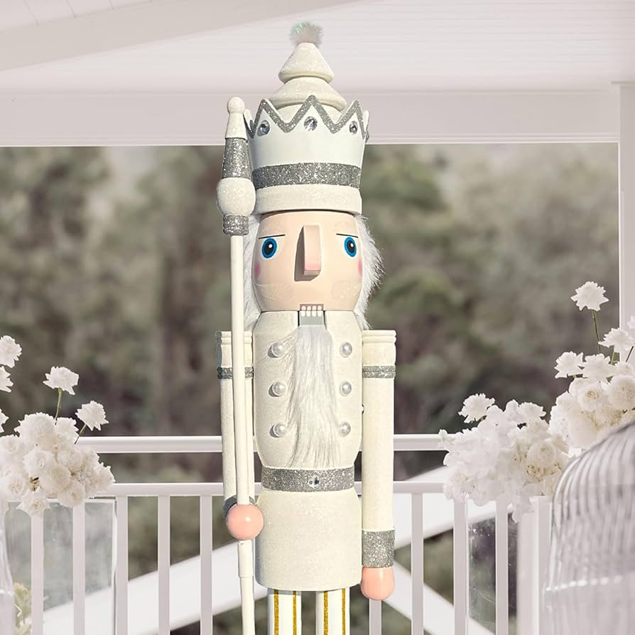 CDL 48" 4ft Tall Life-Size Large/Giant White Glitter Christmas Wooden Nutcracker King Ornament on... | Amazon (US)