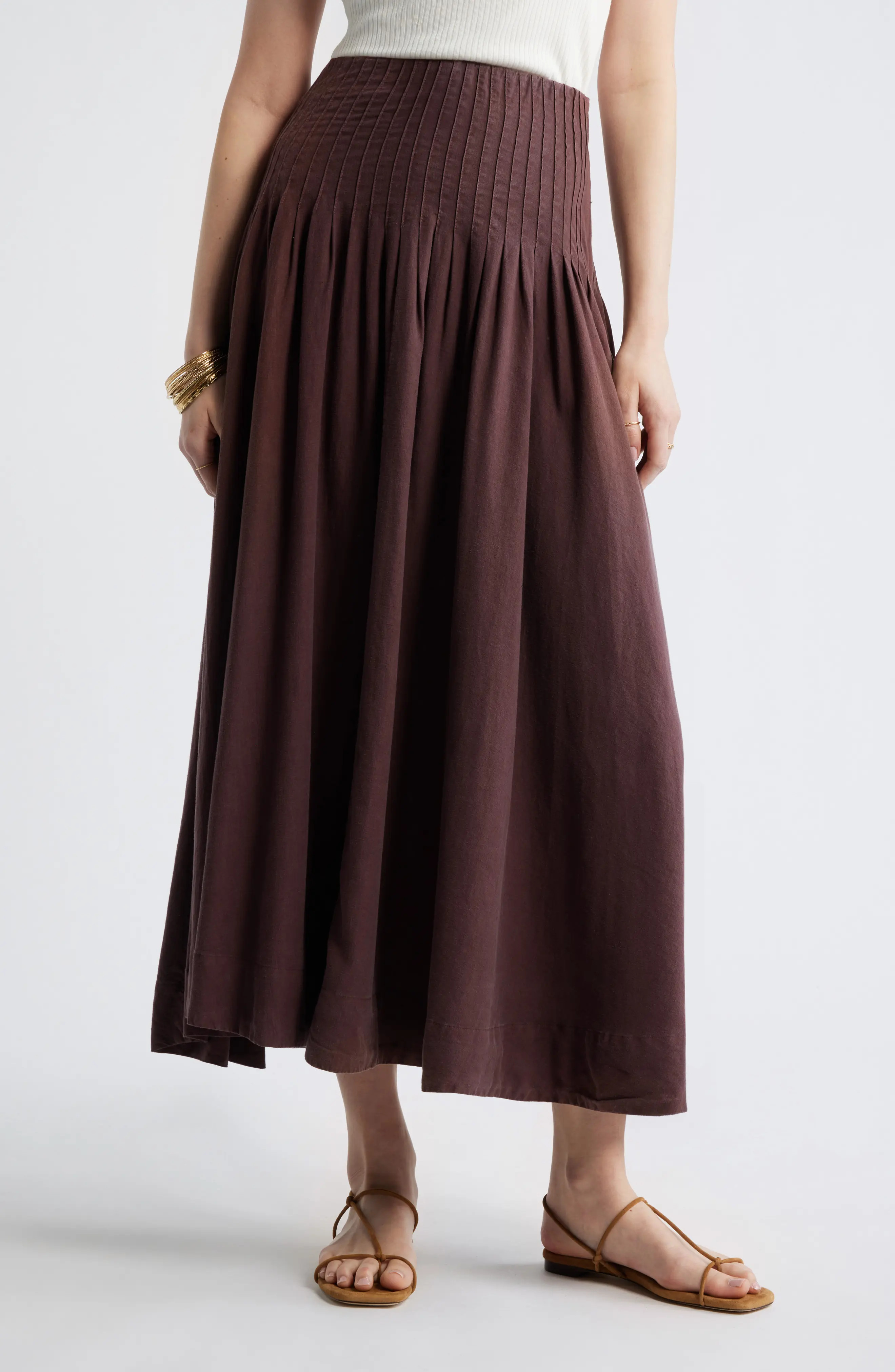 Treasure & Bond Pleat Accent Linen Blend Maxi Skirt in Purple Moss at Nordstrom, Size Medium | Nordstrom